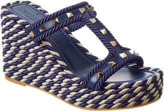 Rockstud 90 Leather & Rope Wedge Sandal