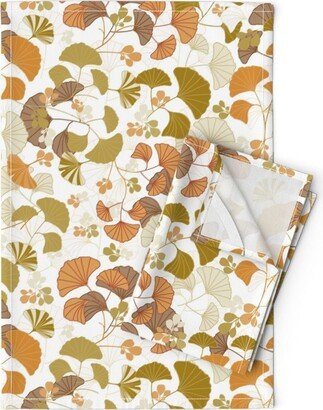 Gingko Botanical Tea Towels | Set Of 2 - Leaf By Flower Lady Design Fall Colors Linen Cotton Spoonflower