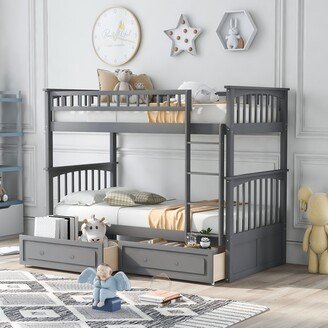 GEROJO Gray Sturdy Twin over Twin Bunk Bed with 2 Drawers, Convertible to Two Daybeds, Full Length Guardrail on Top Bed