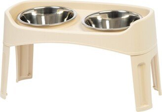 USA Large Plastic Elevated Dog Bowl with 2 Stainless Steel Bowls , Almond