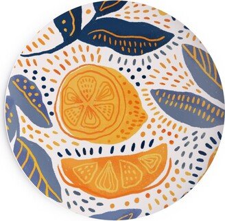 Salad Plates: Give Me Those Lemons - Blue And Yellow Salad Plate, Yellow