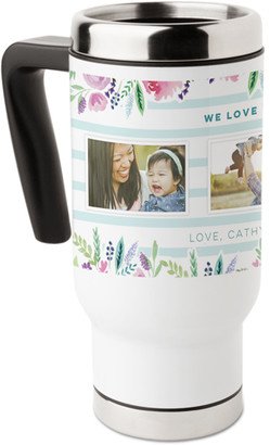 Travel Mugs: Florals And Stripes Travel Mug With Handle, 17Oz, Multicolor
