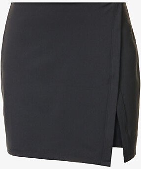 Womens Black Float Split-hem Stretch-recycled-polyester ini Skort