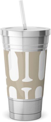 Travel Mugs: Nautical Boat Oars/Paddles - Neutral Beige Stainless Tumbler With Straw, 18Oz, Beige