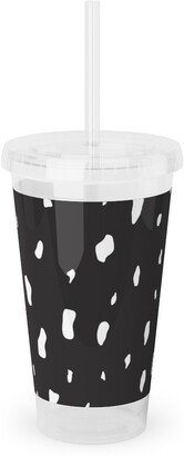 Travel Mugs: Chipped - Black And White Acrylic Tumbler With Straw, 16Oz, Black