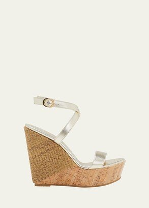 Metallic Ankle-Strap Wedge Espadrille Sandals-AA