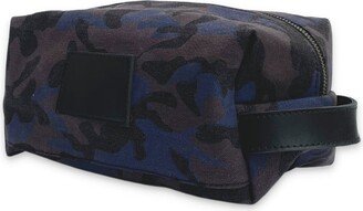 Vida Vida Canvas & Leather Wash Bag - Camouflage Blue