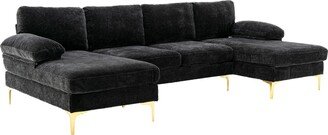 GEROJO Modern Polyester U-Shape Sectional Sofa with Iron Feet , Spacious Design, Foam Seat Fill, Removable Cushions