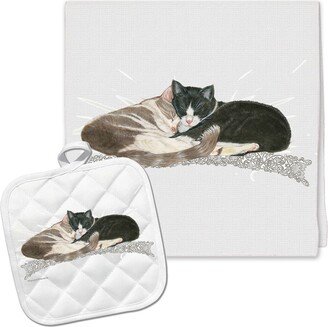 Cat Kitchen Dish Towel & Pot Holder Gift Set-AA