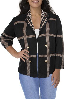 Plus Womens Windowpane Shawl Collar Cardigan Sweater