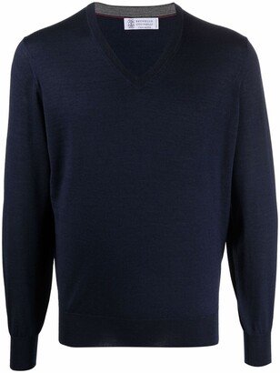 fine-knit V-neck jumper-AF