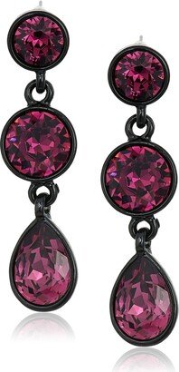 Black and Amethyst 3 Drop Post Drop Earring