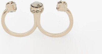 Women's Double Skull Ring In Pale Gold