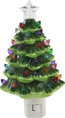 Christmas Vintage Tree Night Light - One Night Light 6.75 Inches - Christmas Green Star - 160236 - Ceramic - White