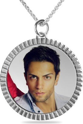 Men's Textured Edge Photo Medallion Pendant in Sterling Silver (1 Image)