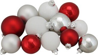 Northlight 96ct Red Silver and White Shiny and Matte Glass Ball Christmas Ornaments 2.5-3.25