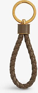 Womens Taupe Grey Increcciato Braided Leather Keyring