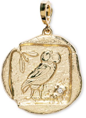 Diamond Large Owl of Athena Coin Yellow Gold Charm