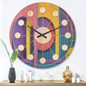 Designart 'Abstract Retro Geometric Architecture' Mid-Century Modern Wood Wall Clock