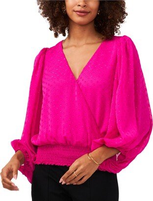 Petites Womens Clip Dot Metallic Blouse