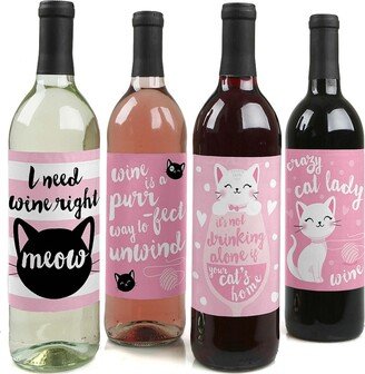 Big Dot Of Happiness Purr-fect Kitty Cat - Kitten Meow Party Decor - Wine Bottle Label Stickers 4 Ct