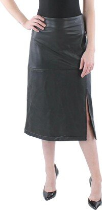 Women's Vegan Leather Slit Front Skirt with Seam Detail