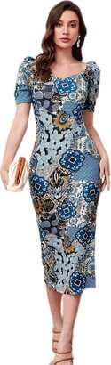 OAKITA Women's Dresses Paisley Print Split Hem Dress Dress for Women (Size : Medium)