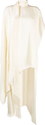 Attached-Scarf Asymmetric Kaftan Dress