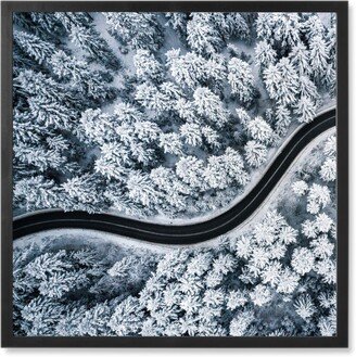 Photo Tiles: Winding Snow Road Photo Tile, Black, Framed, 8X8, Gray