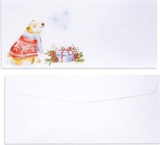 Sustainable Greetings 100-Pack #10 Size Holiday Christmas Envelopes, Winter Bear Theme (9.5 x 4.15 In)