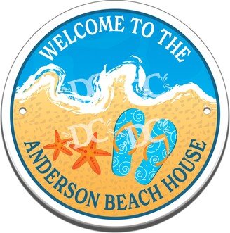 Lake House Welcome Themed Cottage Ceramic Circle Tile, Front Door Beach Sign