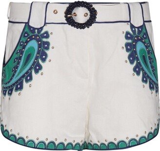 Tiggy Appliqué Paisley Print Belted Shorts