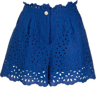 Floral-Motif Perforated Shorts