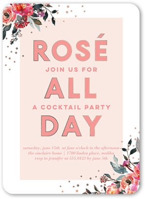 Everyday Party Invitations: All Day Floral Party Invitation, Pink, 5X7, Matte, Signature Smooth Cardstock, Rounded