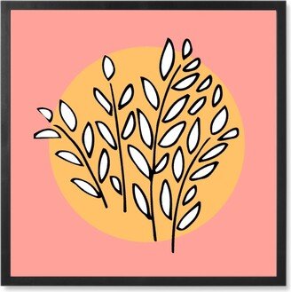 Photo Tiles: Plant Sketch - Yellow On Melon Photo Tile, Black, Framed, 8X8, Pink