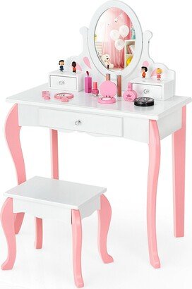 Kids Vanity Princess Makeup Dressing Table Stool Set W/ Mirror - See Details