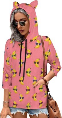 MENRIAOV Banana Funny Glasses Womens Cute Hoodies with Cat Ears Sweatshirt Pullover with Pockets Shirt Top M Style