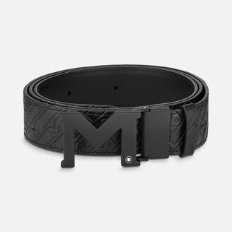 M Buckle Embossed Black/plain Black 35 Mm Reversible Leather Belt