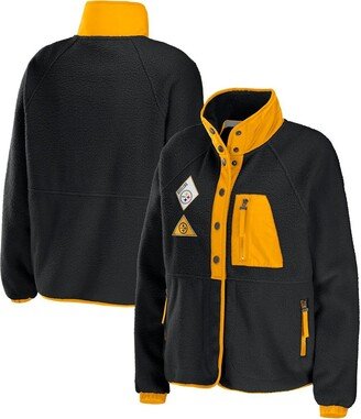 Women's Wear by Erin Andrews Black Pittsburgh Steelers Polar Fleece Raglan Full-Snap Jacket