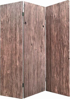 Textured and Bark Designed Wooden 3 Panel Room Divider , Natural Brown