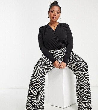 ASOS DESIGN Curve slinky gathered wrap bodysuit in black