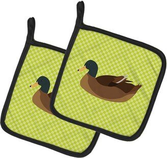 Khaki Campbell Duck Green Pair of Pot Holders