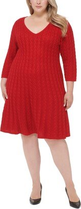 Plus Size V-Neck Cable-Knit Sweater Dress