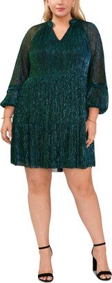 Plus Size Metallic Split-Neck Tiered Dress