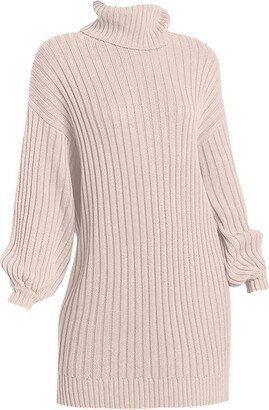 Generic Women's High Neck Mid Length Sweater Knit Dress Sexy Cocktail Dresses for Women Party (Pink