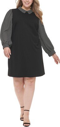 Plus Size Blouson-Sleeve Collared Shift Dress