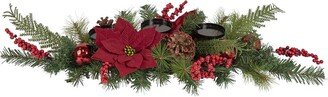 Northern Lights Northlight 32In Artificial Mixed Pine Berries And Poinsettia Christmas Candle Holder Centerpiece