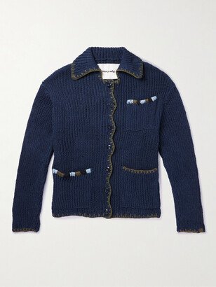 Grandad Slim-Fit Embroidered Ribbed Organic Cotton Cardigan