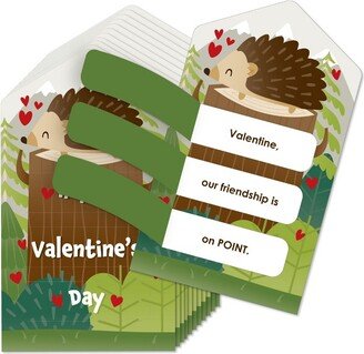 Big Dot of Happiness Forest Hedgehogs - Woodland Cards for Kids - Happy Valentine's Day Pull Tabs - Set of 12