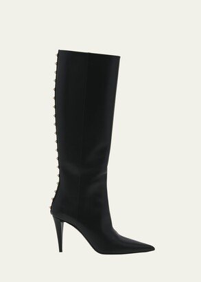 Rockstud Calfskin Knee Boots